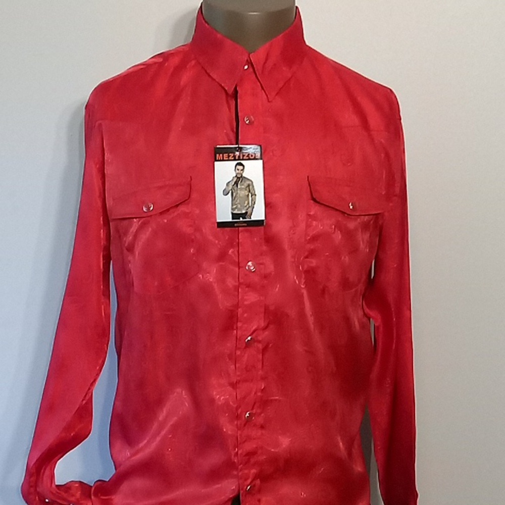 Original & Brite 1pc Red long sleeves silk shirt by Meztizos
